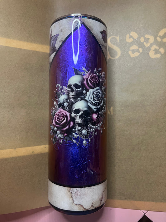30oz Skinny Blue/Purple Skull Roses
