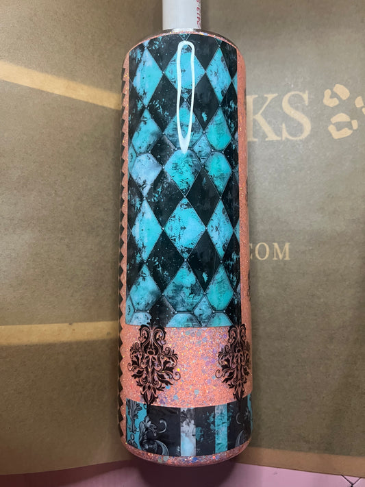 30oz Skinny Coral and Teal